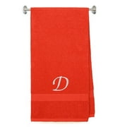 Embroidered Terry Cotton Bath Towel for Bath, Shower - Personalized Gift - Cover up Towel for Swimming Pool, Fitness and Beach - 35 x 65 inches - Red Color Towel - Silver Script Initial D