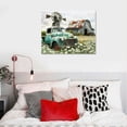 thumbnail image 5 of ARISTURING  Farmhouse Decor Wall Art Pictures- Old Barn Windmill Teal Car Canvas Arts Rustic Country Landscape Painting Picture Wall Decor Framed (Teal blue), 5 of 6