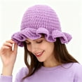 thumbnail image 2 of Womens Winter Hats Handmade Colorful Wide Brim Crochet Ruffled Wool Winter Hats, 2 of 4