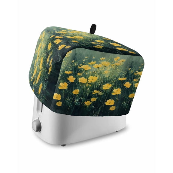 Fsddascl Spring Floral Toaster Cover 4 Slice, Large Kitchen Appliance Covers, Yellow Green Botanical Modern Oil Painting Toaster Oven Cover with Loop, Bread Machine Cover Polyester Dust Cover
