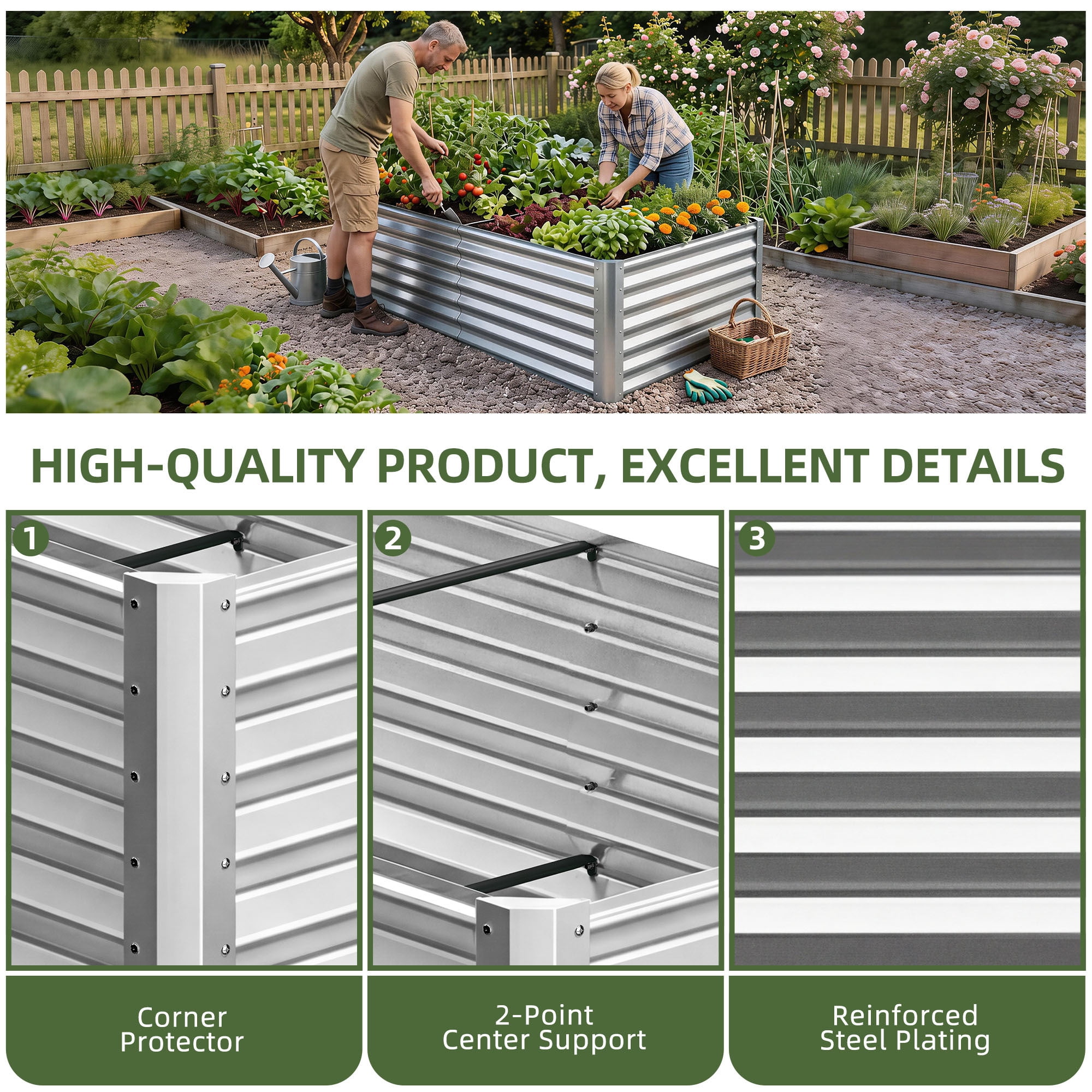 Uforic Galvanized Raised Garden Bed Kit, Metal Planter Box with Gloves, Metal Raised Garden Beds for Vegetables,Silver,6x3x3ft