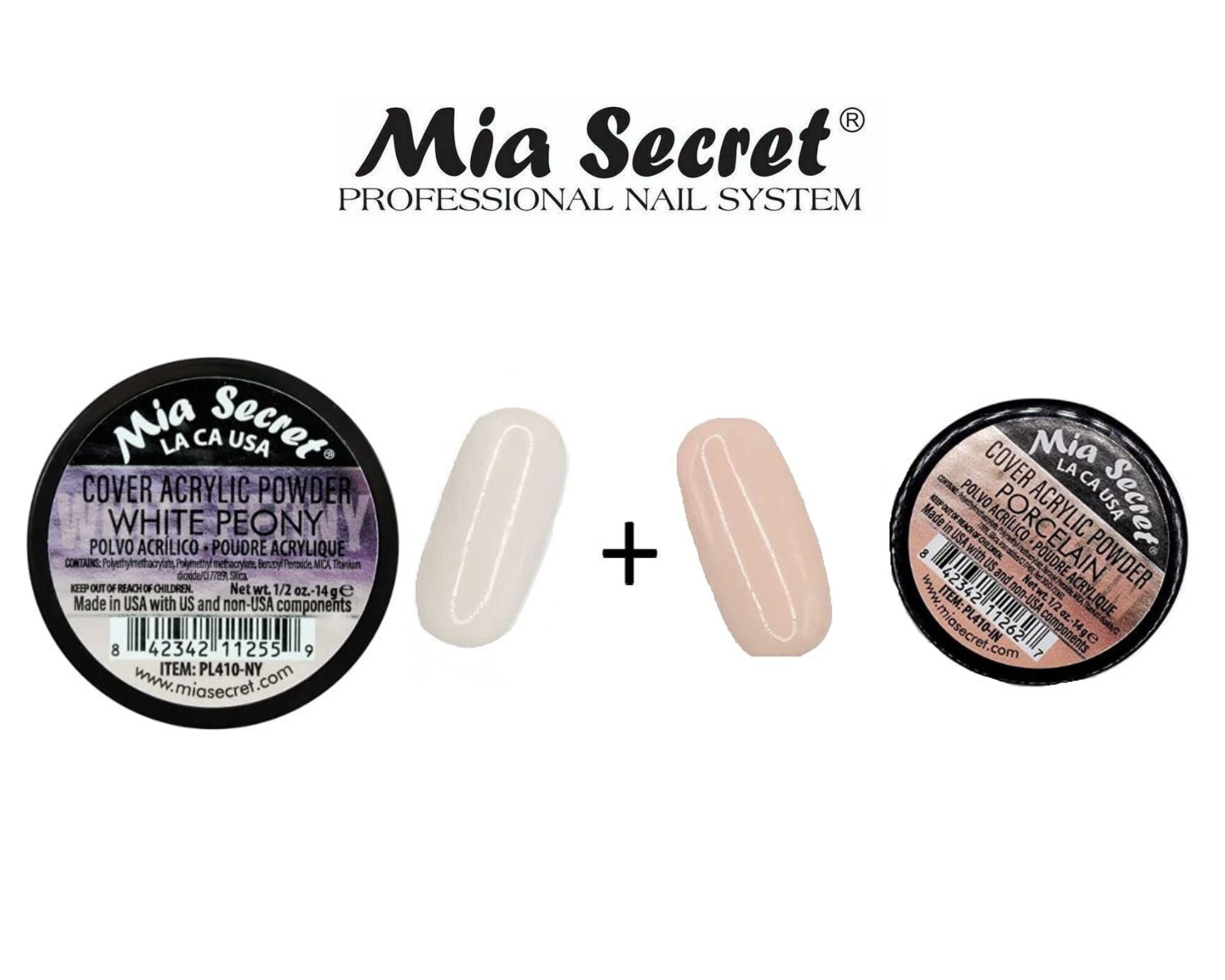 Mia Secret - Liquid Monomer 1oz & (Cover Acrylic Powder White Peony + Cover Acrylic Powder Porcelain) 0.5 oz - COMBO