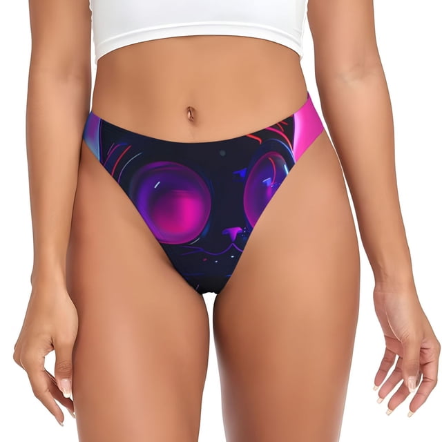 Fotbe Neon Toy Cat Reflections Tanga Sin Costuras para Mujer con Estampado – Panties Invisibles, Transpirables y Cómodos para Uso Diario-X-Small
