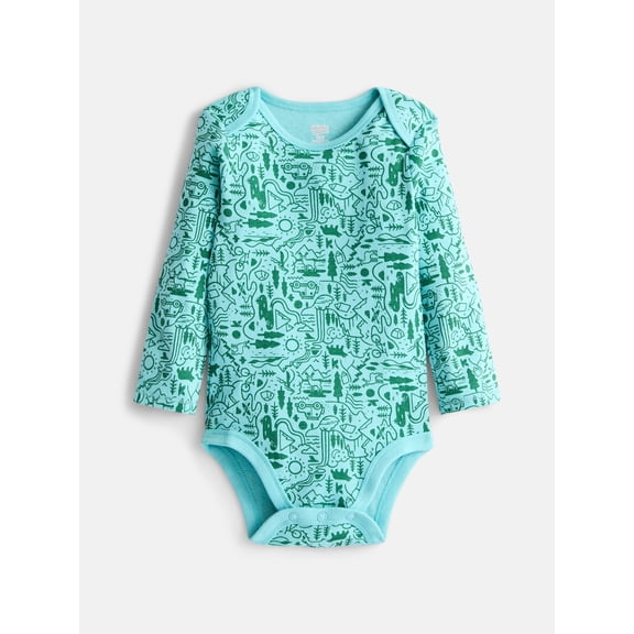 Wonder Nation Baby Boys Graphic Cotton Bodysuit with Long Sleeves, Sizes 0M-24M