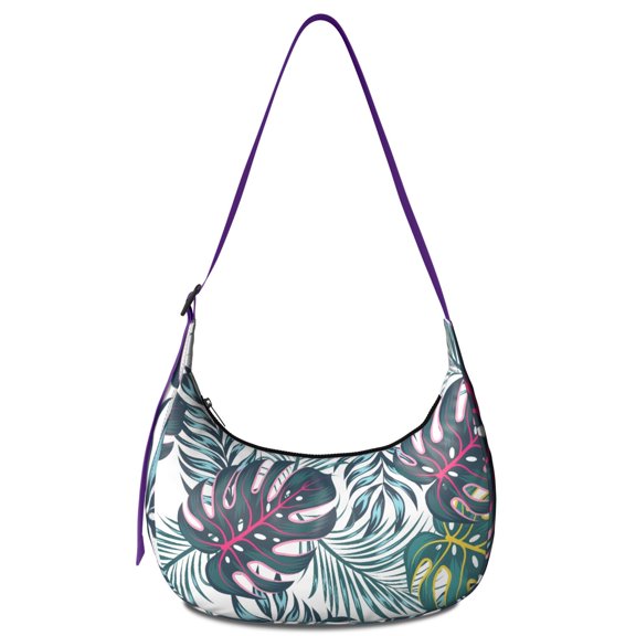 Boho Crossbody Tote for Women, Fashionable Water-Resistant Shoulder Bag Featuring Colorful Tropical Sunset Palm Tree and Botanical Jungle Leaves Design