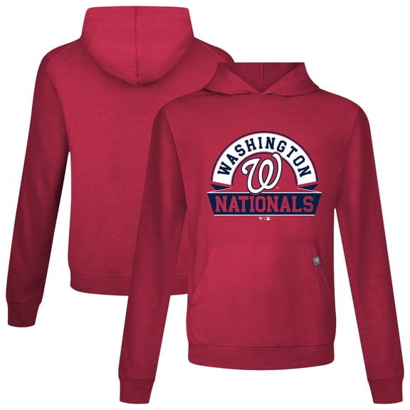 Men's Levelwear Red Washington Nationals Relay Banner Arch Pullover Hoodie