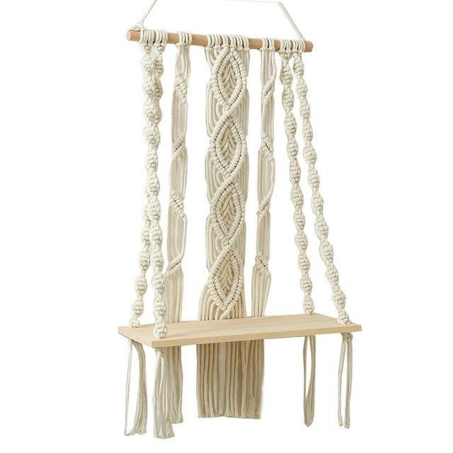 veasfak Bohemian Macrame Tapestry Wall Hanging Shelf Floating Shelves Craft Knitted Rope D