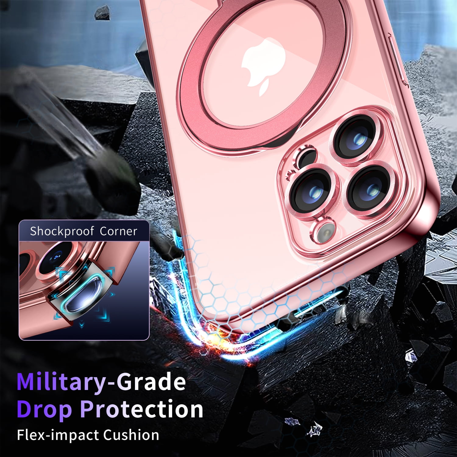 JETeacka Magnetic for iPhone 16 Pro Case with Invisible Kickstand, MagSafe Compatible Camera Protection Shockproof Not Yellowing Slim Soft Cover, Pink