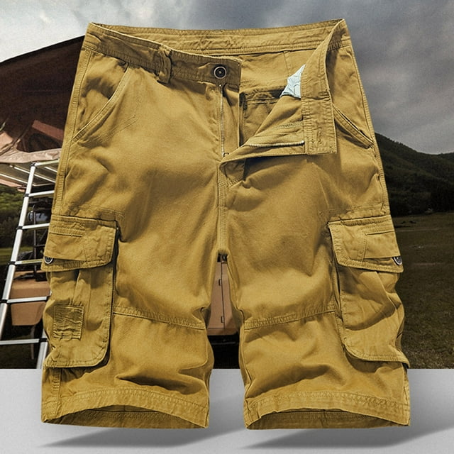 HOZADOIE Mens Athletic Shorts Cargo Fashionable Solid Color Button Zipper Waistband Comfortable 5 Inseam Loose Fit Casual Shorts with Multiple Pockets