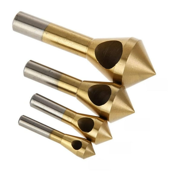 4Pcs 90 Degree Chamfer Countersink Chamfer Deburring Tool Set High Speed Steel Titanium Coated Metal Wood Drill Bits Countersunk Head Chamfering Tools