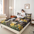 thumbnail image 4 of Castle Fairy Kawaii Cow Twin Sheet Sets 3pcs for Children Teens Adults,Farmhouse Cottage Animal Twin Fitted Sheet Microfiber,Chic Floral Flowers Sunflowers Breathable Flat Sheet, 4 of 7