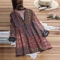 thumbnail image 5 of Gibobby Camisas De Vestir Blusa de manga corta con estampado estilo blusa con cuello en V popular Blusa de mujer vintage con botones largos（Morado， M), 5 of 5