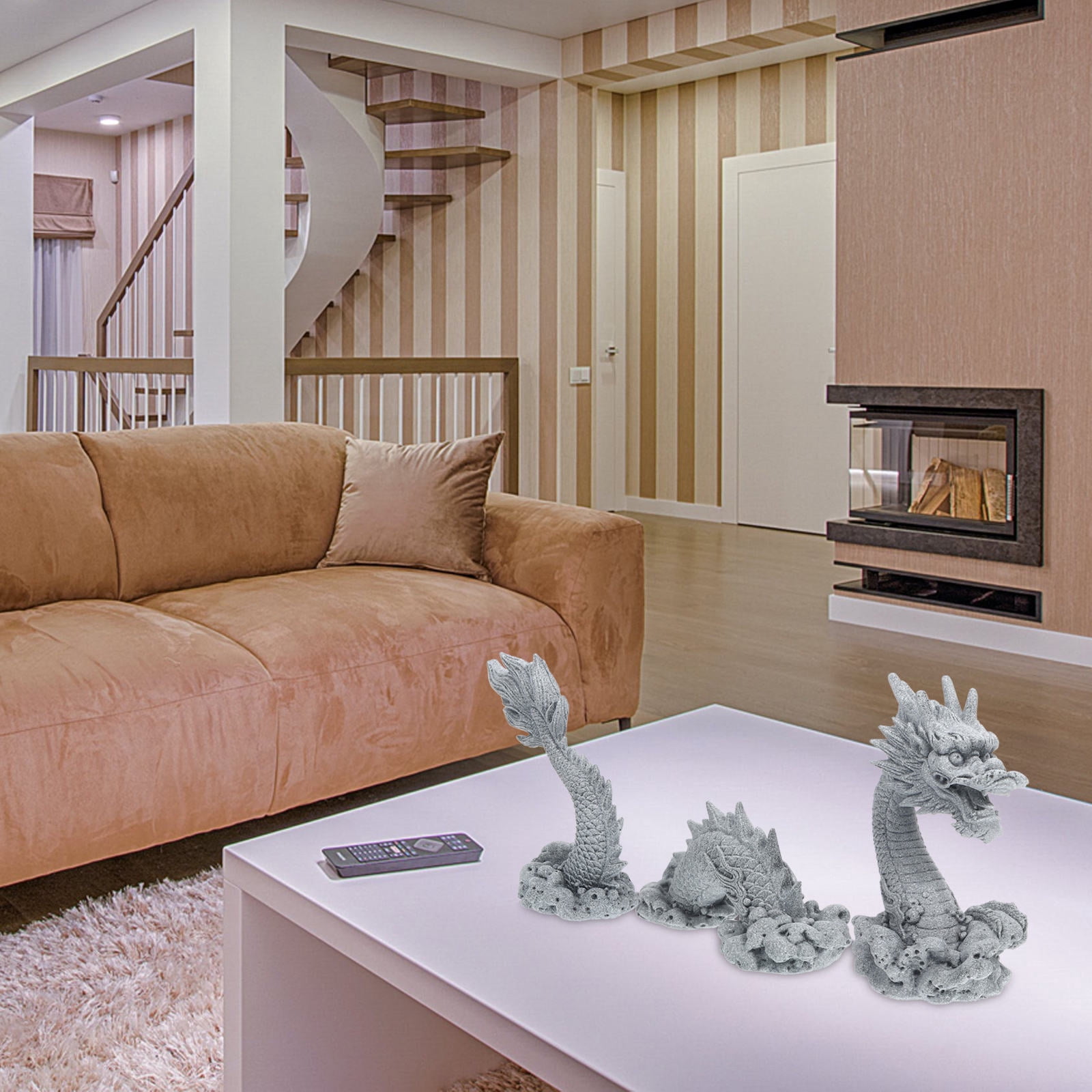 Clispeed Grey Sandstone Chinese Dragon Figurine Unique Indoor Decorative Art Sculpture for Home and Office Display