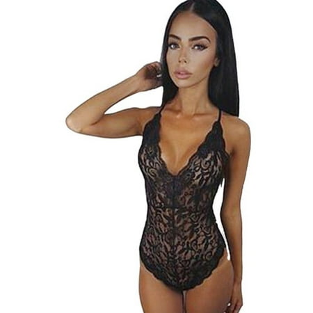 - Womens Lace Lingerie Cami Cross Back Bodysuit Underwear Nightwear Sleepwear