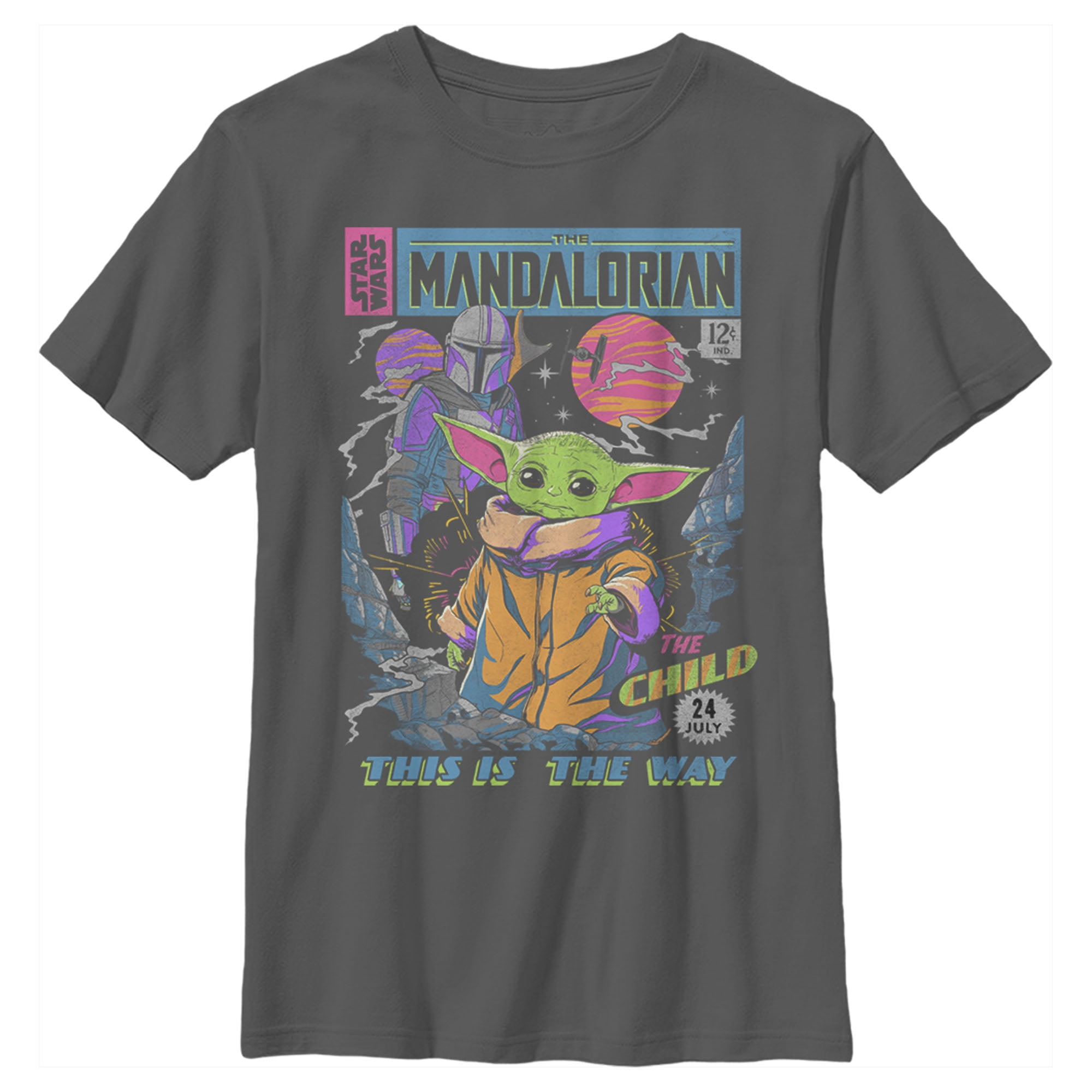 Boy's Star Wars: The Mandalorian 12 Cents Retro Comic Graphic Tee Charcoal Small