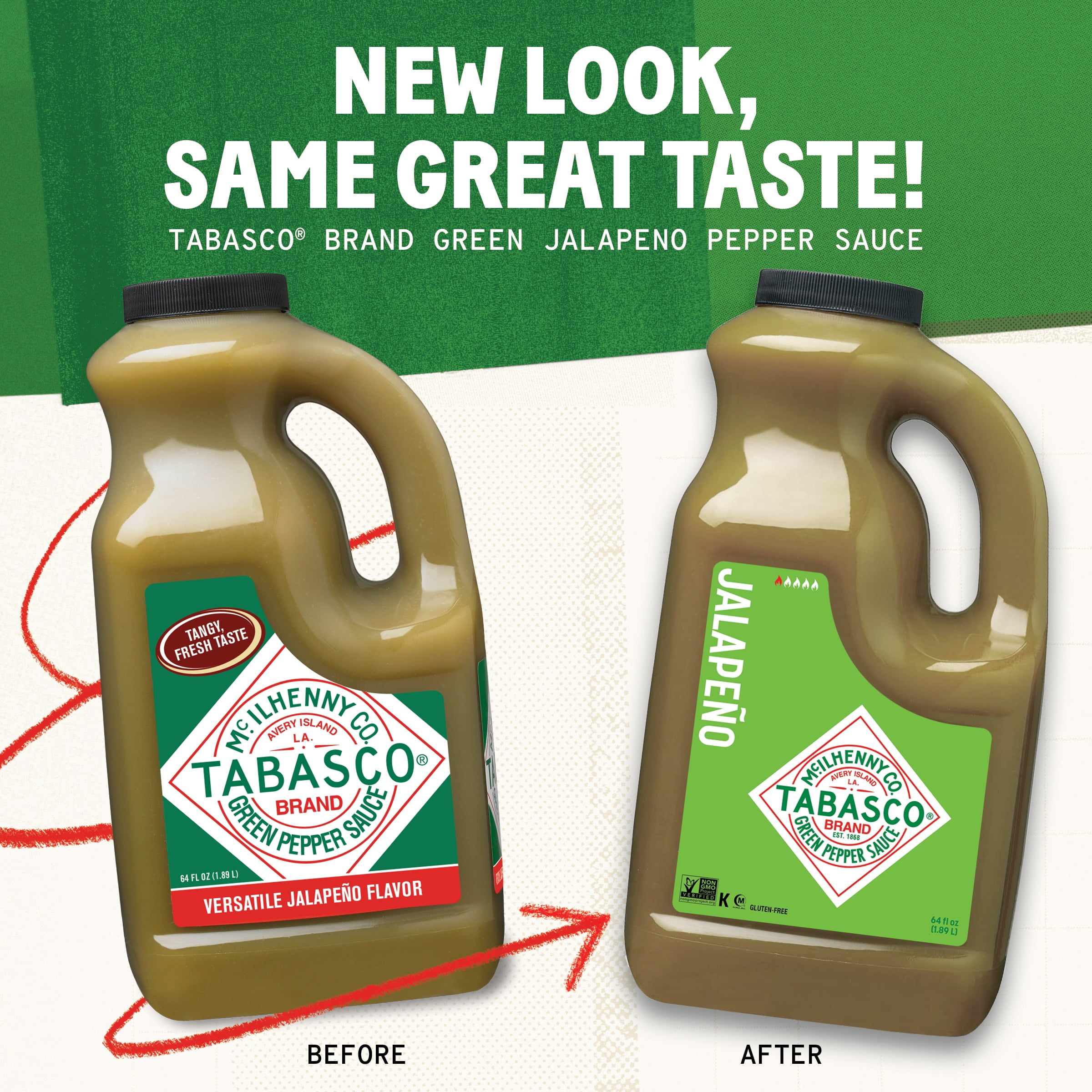 Tabasco Green Pepper Sauce, 64 fl. oz Regular Half Gallon Jug, Gluten Free