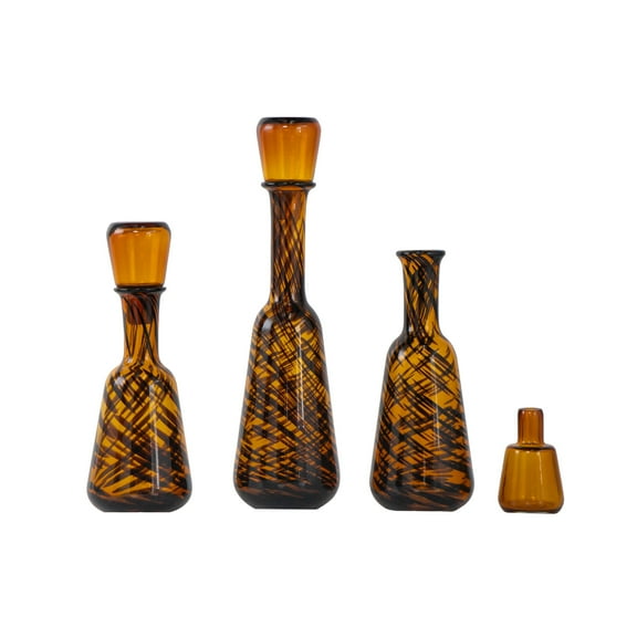 Decorative Glass Bottles with Lid - Set of 3 - Brown