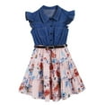 thumbnail image 3 of Oyolan Robe en Denim pour Filles, Manches Volantées, Col à Revers, Ourlet à Volants Floral, Robe Trapèze, Robe d'Été Décontractée, Rose, 10, 3 of 7
