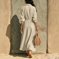 thumbnail image 5 of Cmfcve Plus Size Button down Dress for Women Casual Long Sleeve Lapel Collared Flowy A-Line Maxi Shirt Dress, 5 of 7
