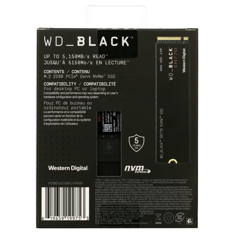 WD Black 1TB SN770 NVMe Internal Gaming SSD - Gen4 PCIe, M.2 WD Black 1TB SN770 NVMe Internal Gaming SSD - Gen4 PCIe, M.2