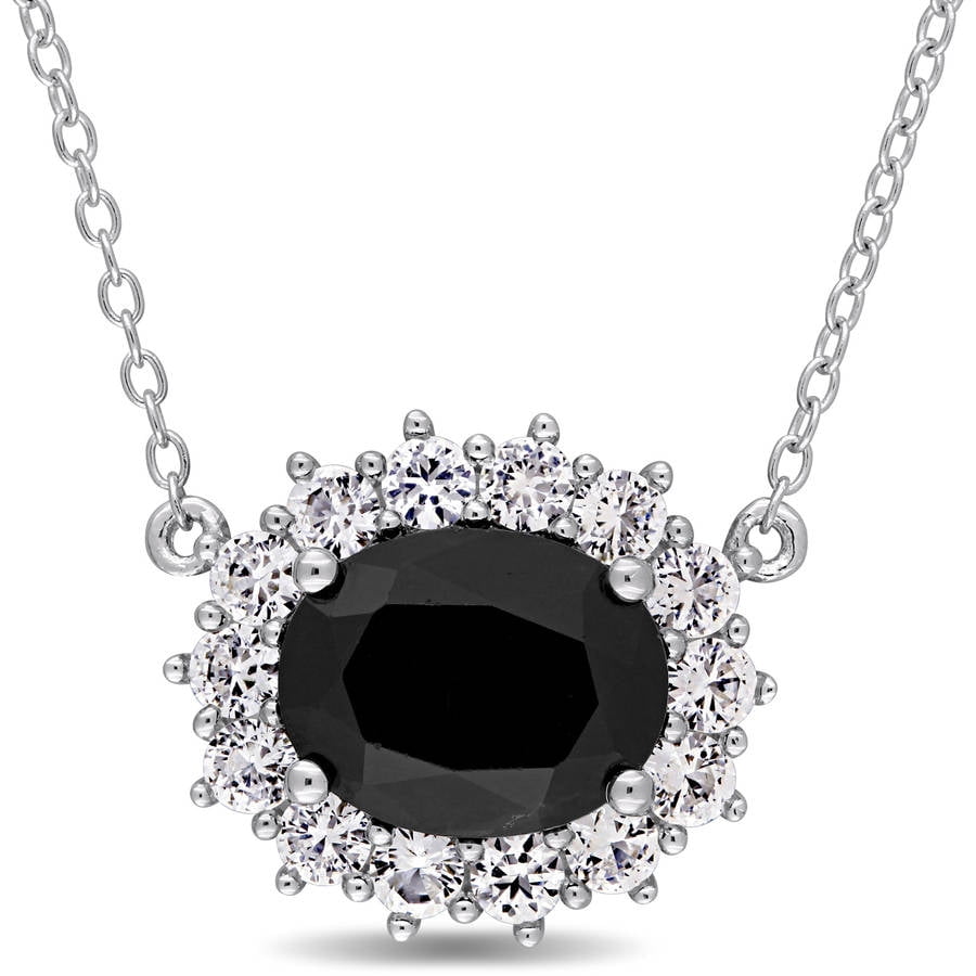 4-3 4 Carat T.G.W. Black Sapphire and White Topaz Sterling Silver Halo Necklace, 17" by Generic