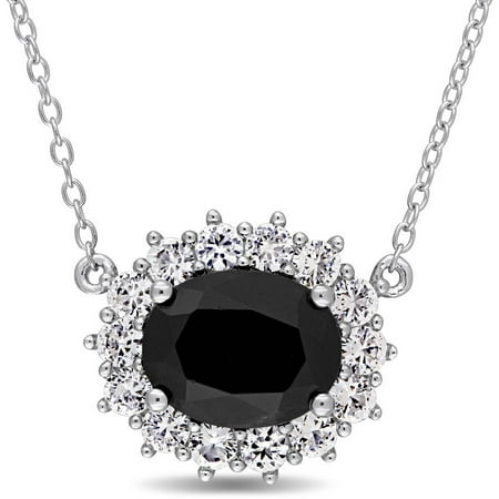 Miabella Noir 4-3/4 Carat T.G.W. Black Sapphire and White Topaz Sterling Silver Halo Necklace, 17