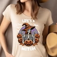 thumbnail image 2 of Life’s A Witch Skeleton Pumpkin Halloween T-Shirt, Heliconia, Size M, 2 of 6