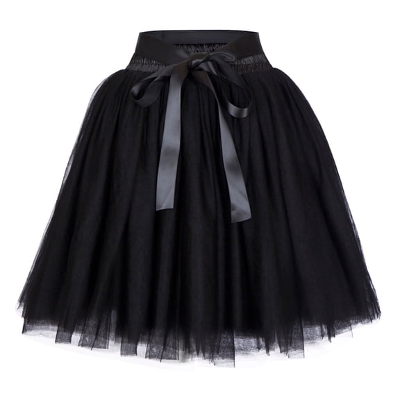 DuoJiaJ Women Tutus Knee Length Skirts Pleated Adults Dancing Skirts Vintage Puffy Party Skirt,Black One Size