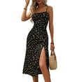 thumbnail image 3 of Women'S Floral Summer Dress Spaghetti Strap Midi Dress Backless Split Dress Vacation Beach Boho Dress Black M, 3 of 9