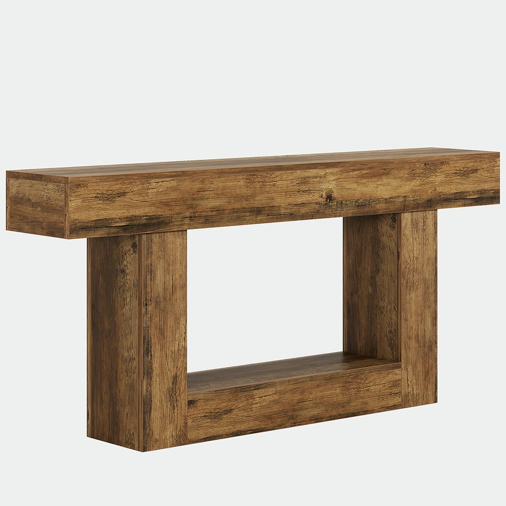 Resenkos Entryway Table, Console Sofa Table,63" Wood Console Table, Farmhouse 2-Tier Sofa Table Entryway Table,Rustic Brown