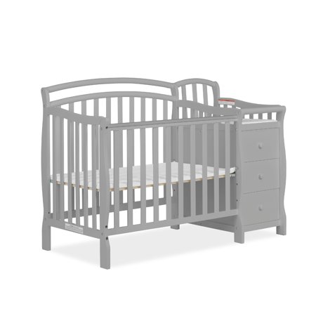 UPC: 0811048030948 | Dream On Me Casco 4-in-1 Mini Crib and Dressing Table Pebble Grey