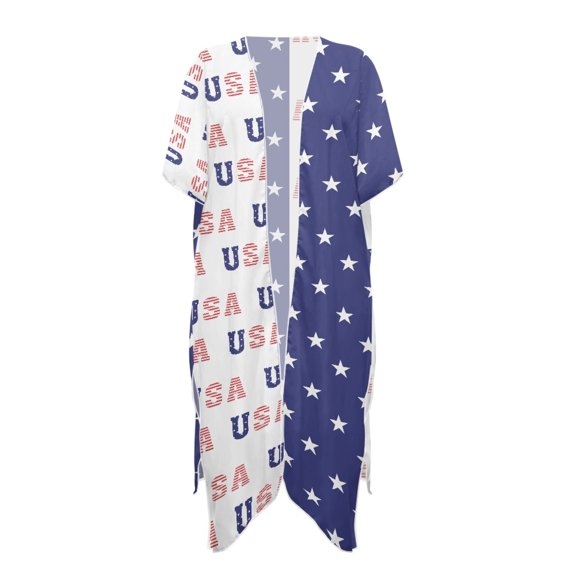 HELLHERO Star USA Bathing Suit Cover Up Polyester Casual Loose Free Size Long Kimono Swimsuit Cover Up for Women