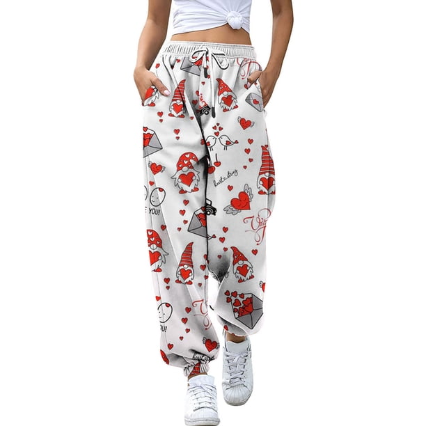 Pantalones de cintura elástica con bolsillo estampado navideño informal a la moda para mujer, pantalones largos rectos, pantalones de chándal Fridja hfkajh100813