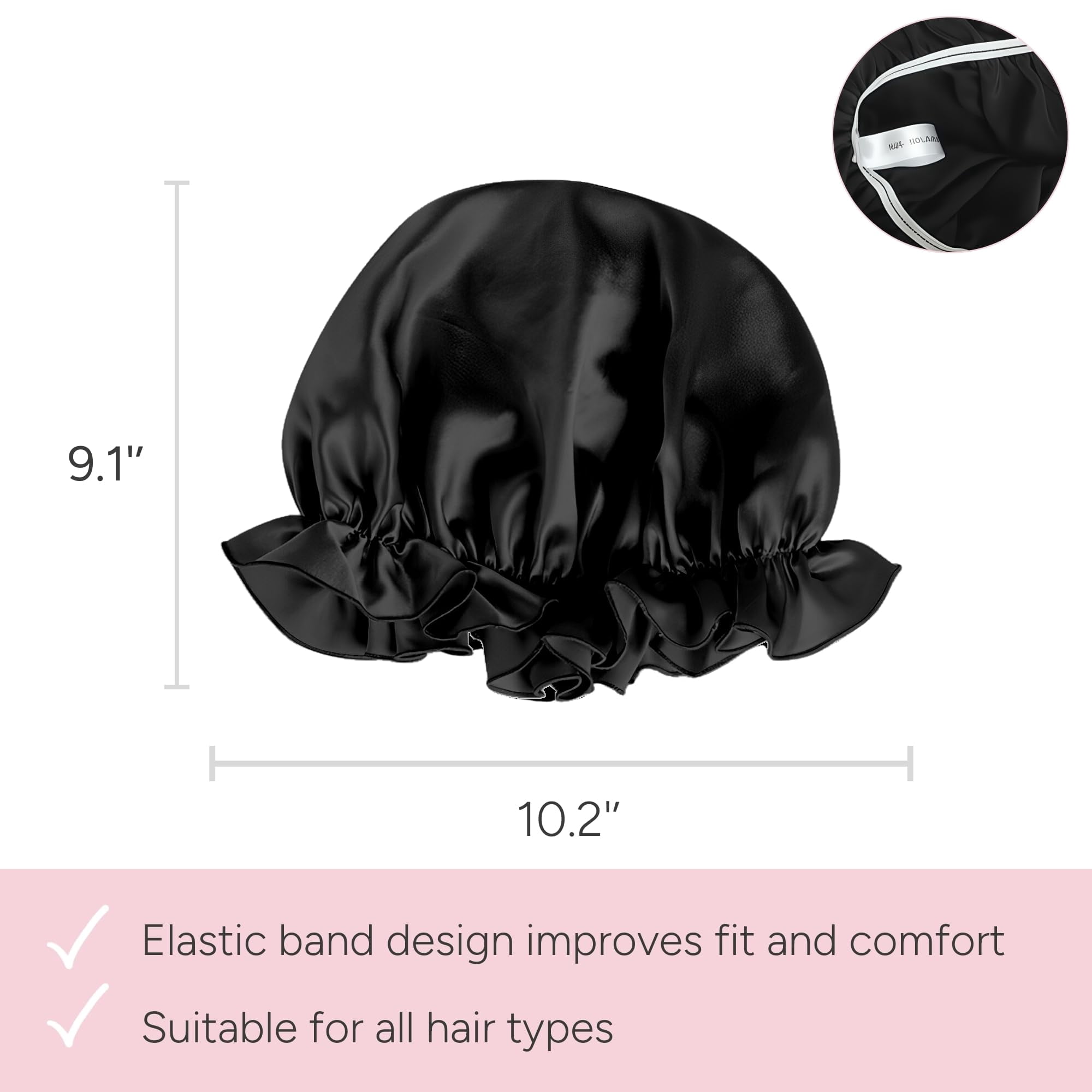 SusanSilk 19 Momme Premium Mulberry Silk Shower Cap with Garnet Flower Design and Adjustable Elastic