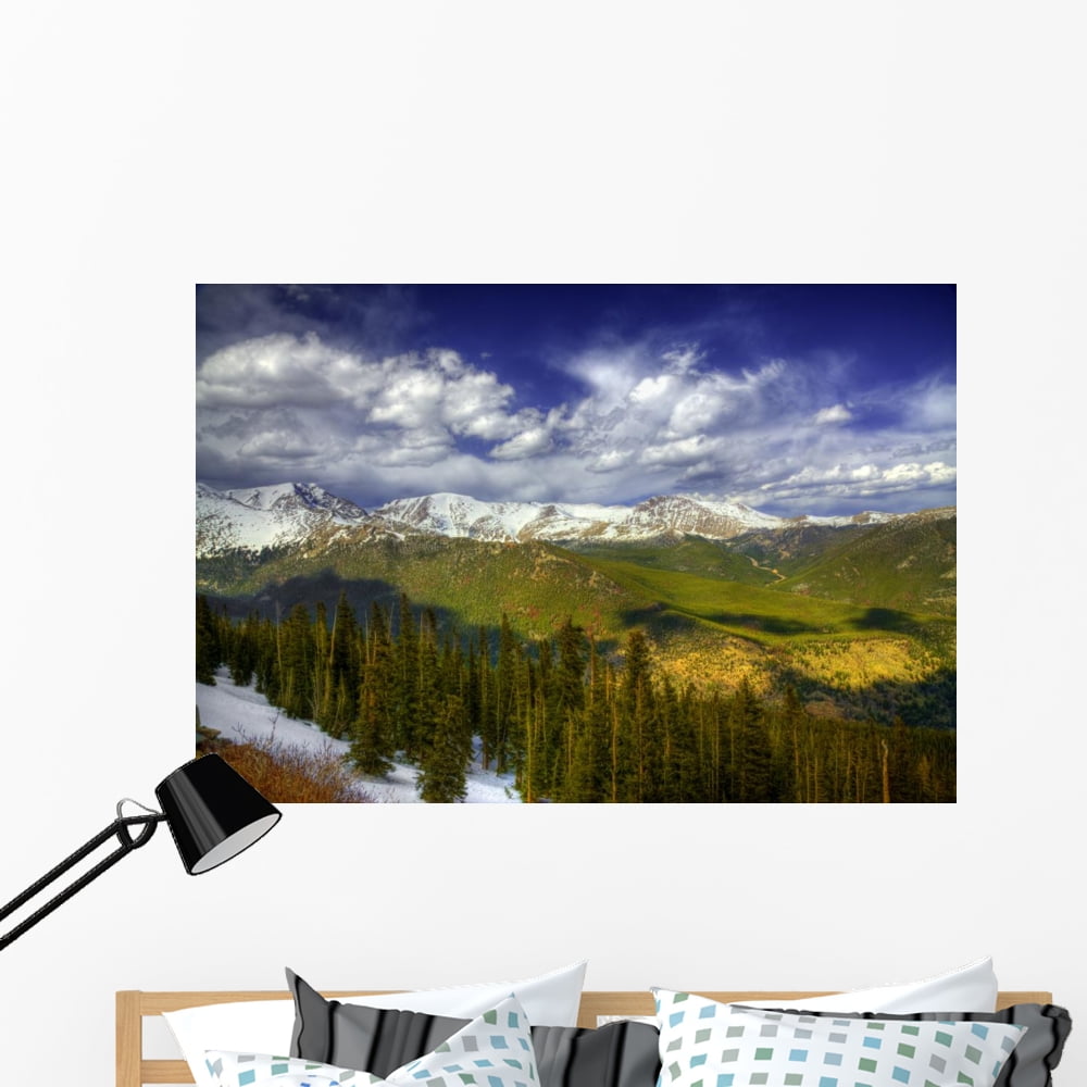 Rocky Mountain Snow Scene Wall Mural by Wallmonkeys Peel and Stick