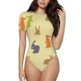 thumbnail image 2 of Goofa Colorful Rabbit Printed Women Rash Guard Short Sleeve,Tummy control Swimsuit Surfing Swimsuit Bathing Suit One Piece Swimsuit UPF 50-Small, 2 of 9