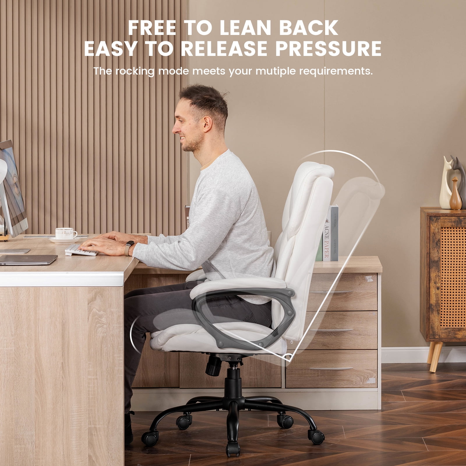 Mainstays Executive Ergonomic High Back Leather Home Office Desk Chair, White