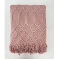 thumbnail image 4 of Fennco Styles Irregular Rhombus Diamond Knit Fringe Throw Blanket 50" W x 60" L – Pink Geometric Woven Blanket for Couch, Bedroom and Living Room Décor, 4 of 5