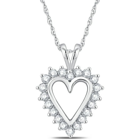 1/4 Carat T.W. Diamond 10kt White Gold Heart Pendant, 18 Chain