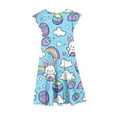thumbnail image 3 of Summer Dresses for Girls Easter Bunny Rabbit Graphic A Line Dress Crewneck Fly Sleeve Casual Beach Dress Size 4-15, 3 of 5
