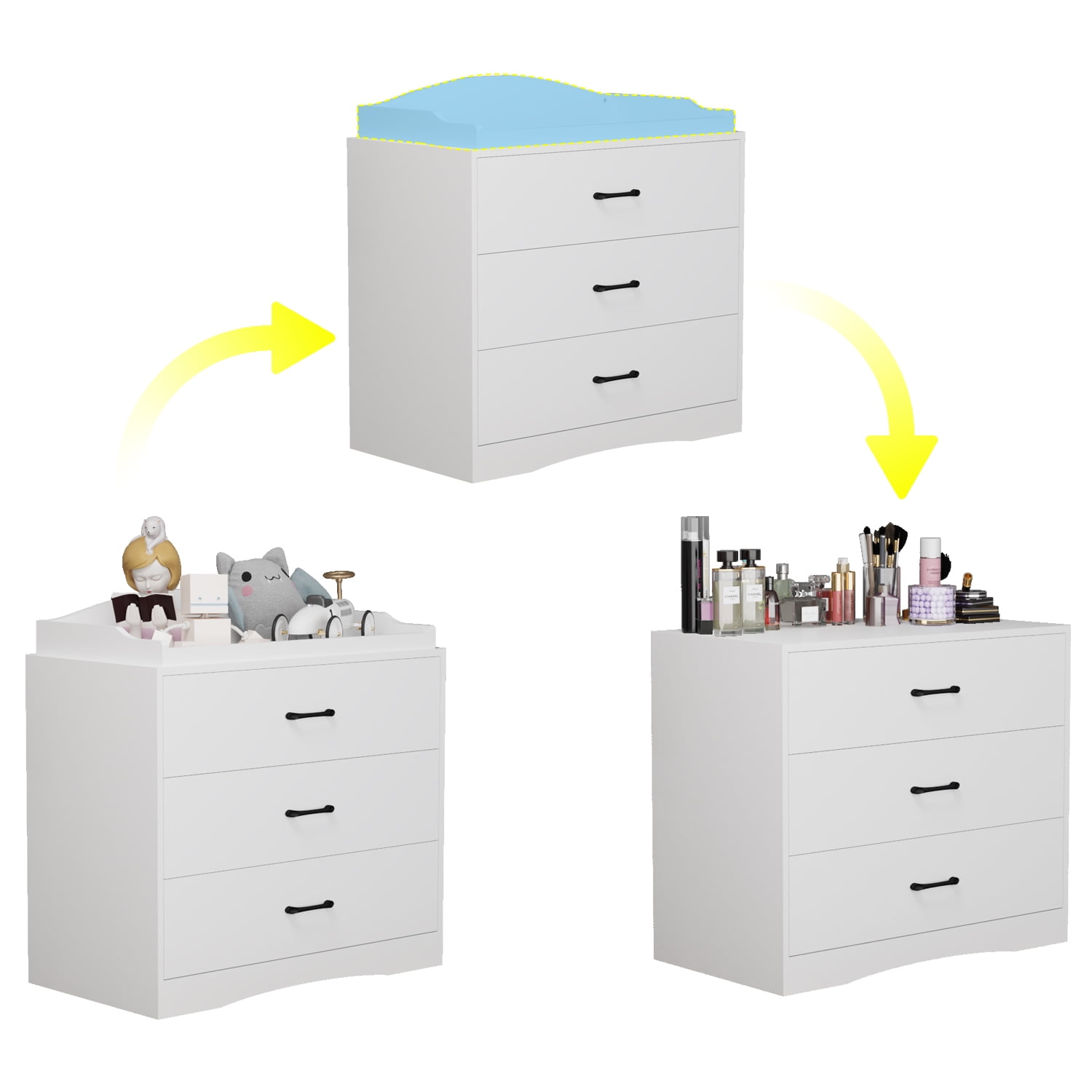OxyLife Changing Table Dresser, Nursery 3-Drawer Dresser with Changing Top, White