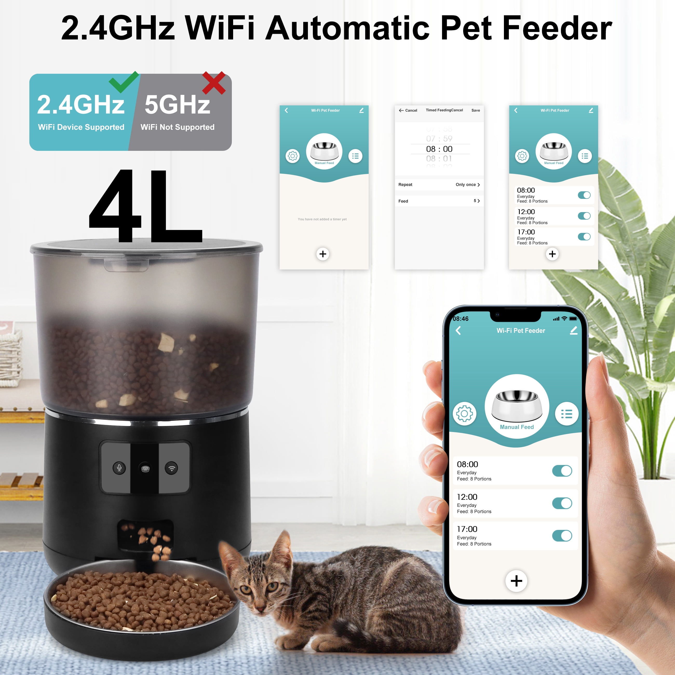Cobectal WiFi Automatic Dog & Cat Food Dispenser with App Control