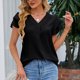 thumbnail image 1 of Camisa plisada de manga corta para mujer, blusa de manga corta con volantes y cuello en V para mujer Camisa de manga corta con cuello en V para mujer Uso conveniente, 1 of 6