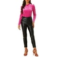 thumbnail image 2 of INSPIRAR CHIC Blusa de Cuello Volante para Mujer con Mangas Largas de Puff Top de Terciopelo con Puntos Metálicos S Rosa Fucsia, 2 of 6