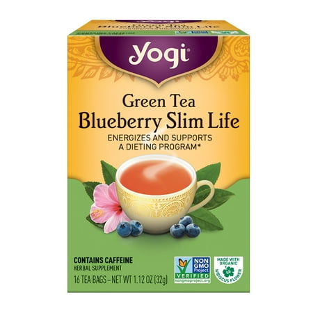 (6 Boxes) Yogi Tea, Green Tea Blueberry Slim Life Tea, Tea Bags, 16 Ct, 1.12