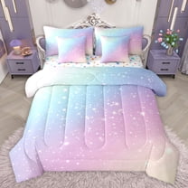 jejeloiu Horoscope Theme 7-Piece Twin Bedding Sets,Constellation Print Bedding Comforter Set,Blue Pink Purple Ombre Sheet Sets For Kids,Luxury Bedroom Decor Reversible