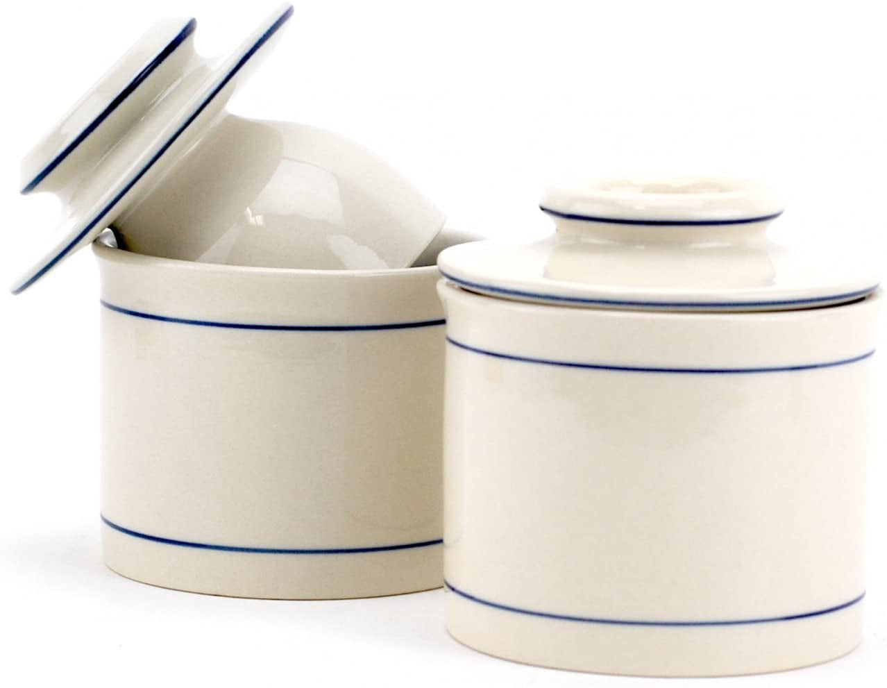 pack Of 2 French Butter Crock White Antique European Pottery Butter Keeper 