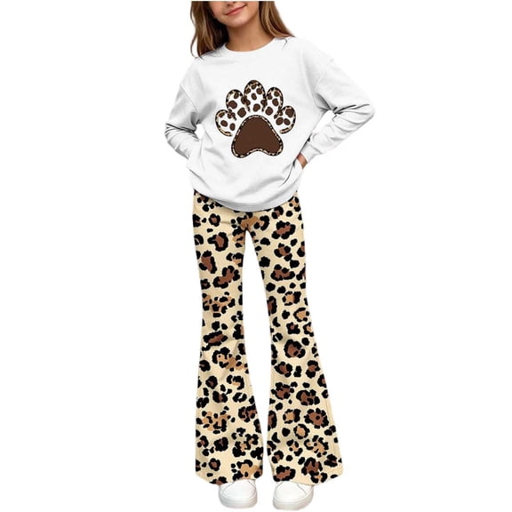Cethrio Girls Graphic Outfit Sets, Long Sleeve Casual 2 PC Spring Fall Girls' Clothing Sets White Size 14