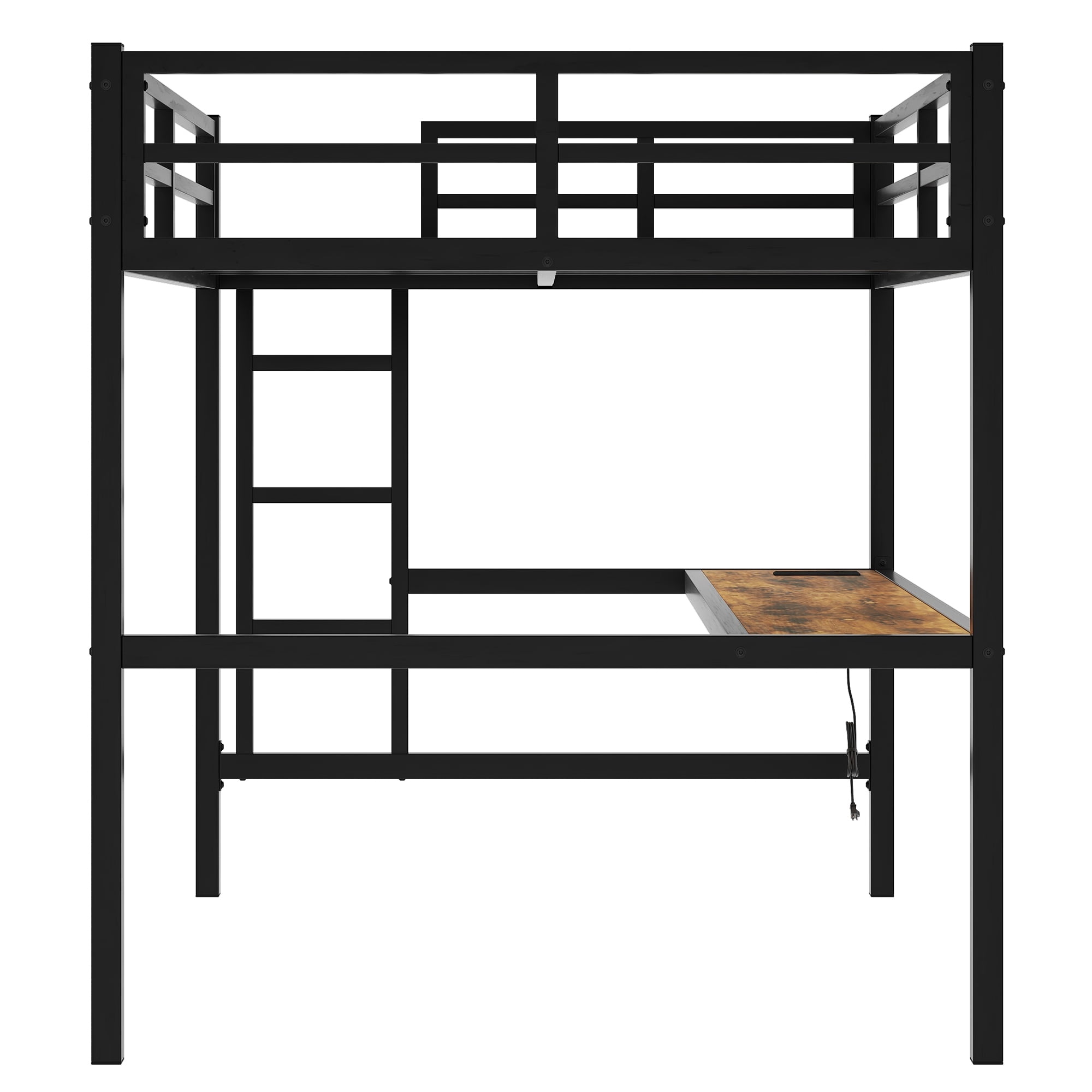 Aukfa Full Size Metal Loft Bed with Desk, Charging Station and LED Lights, Space-Saving, Heavy Duty, Black