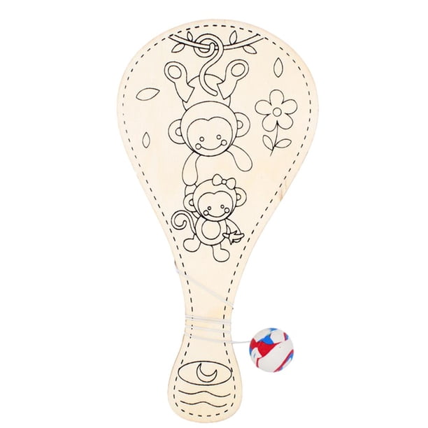 Pelota de pádel de madera, juguete para interiores y exteriores, divertido y clásico juego de pádel para niños y niñas, juguetes de recuerdo de fiesta a partir de 4 años. Mono